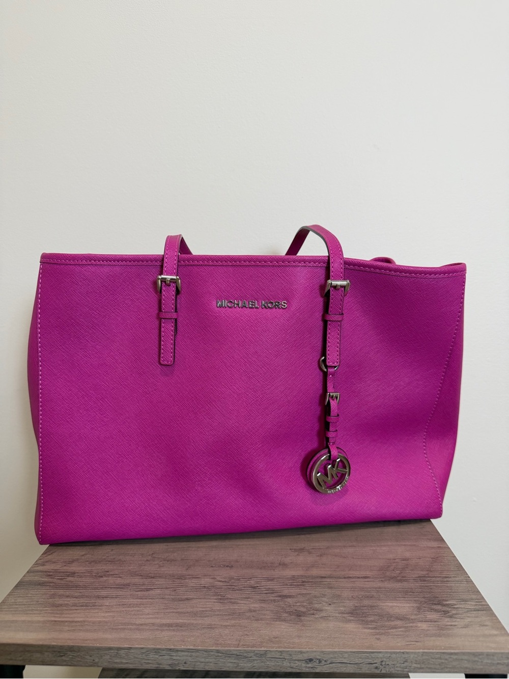 Michael Kors Hot Pink Tote with Logo Charm